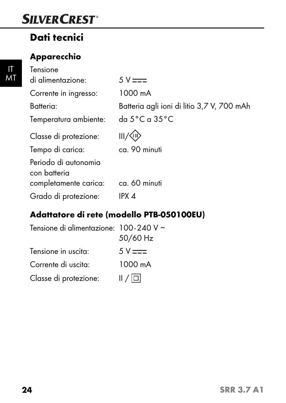 Dati tecnici | Silvercrest SRR 3.7 A1 User Manual | Page 28 / 105