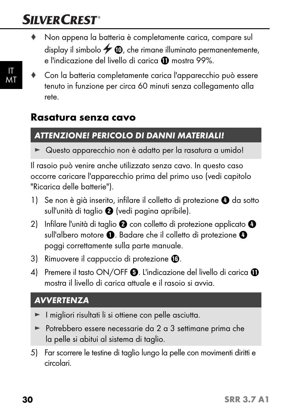 Rasatura senza cavo | Silvercrest SRR 3.7 A1 User Manual | Page 34 / 105