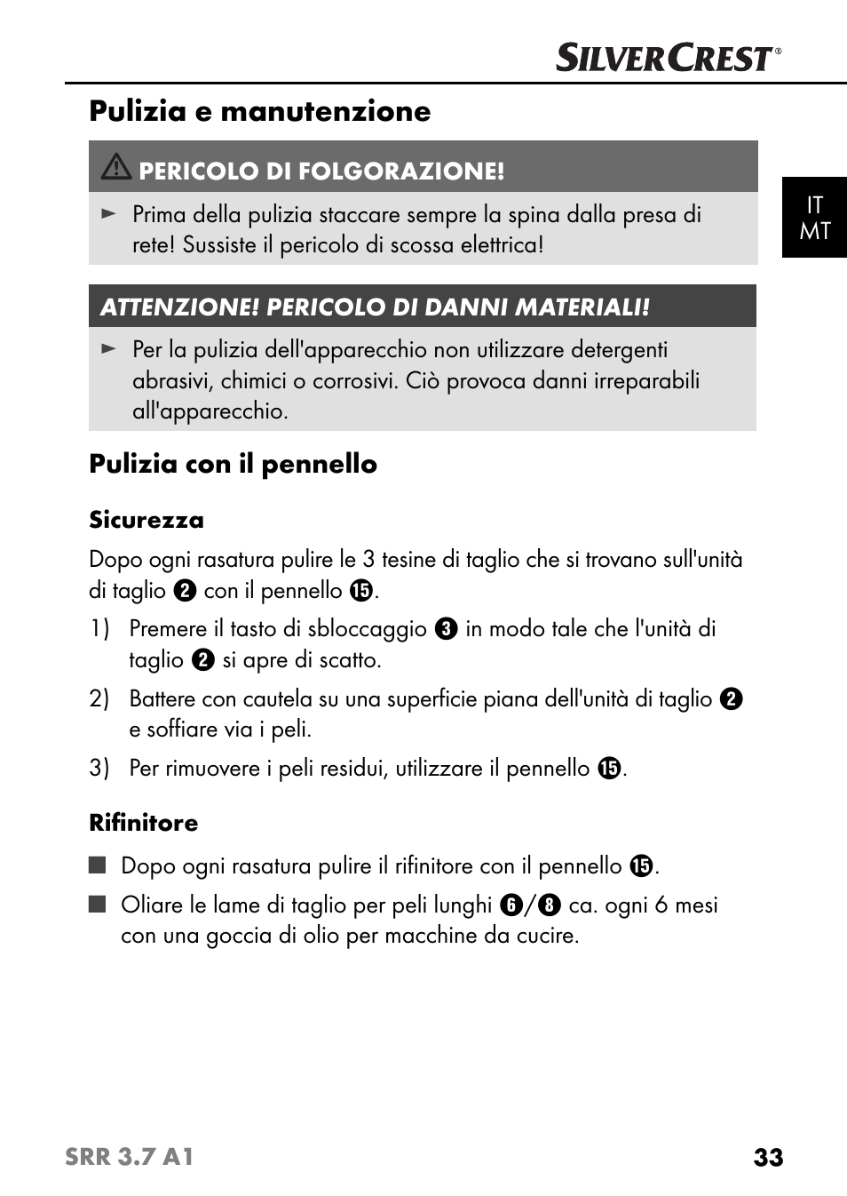 Pulizia e manutenzione | Silvercrest SRR 3.7 A1 User Manual | Page 37 / 105
