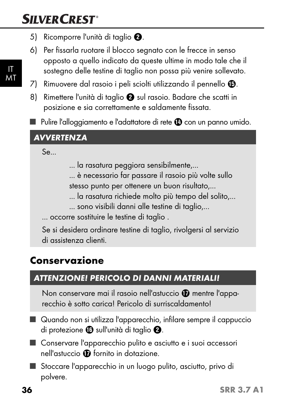 Conservazione | Silvercrest SRR 3.7 A1 User Manual | Page 40 / 105