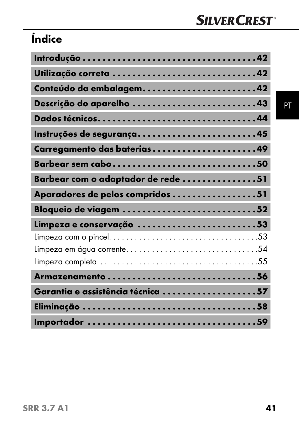 Índice | Silvercrest SRR 3.7 A1 User Manual | Page 45 / 105