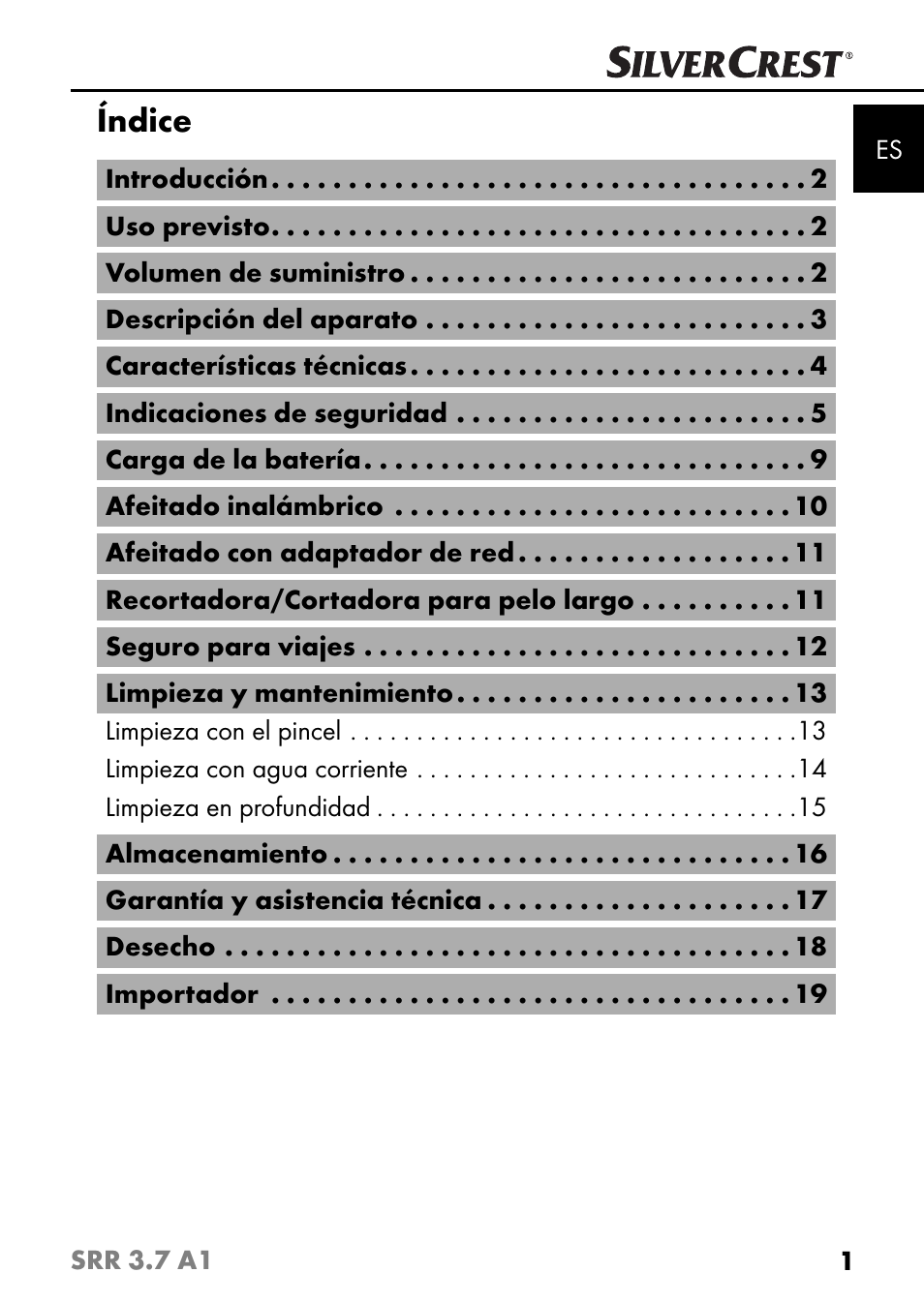 Índice | Silvercrest SRR 3.7 A1 User Manual | Page 5 / 105