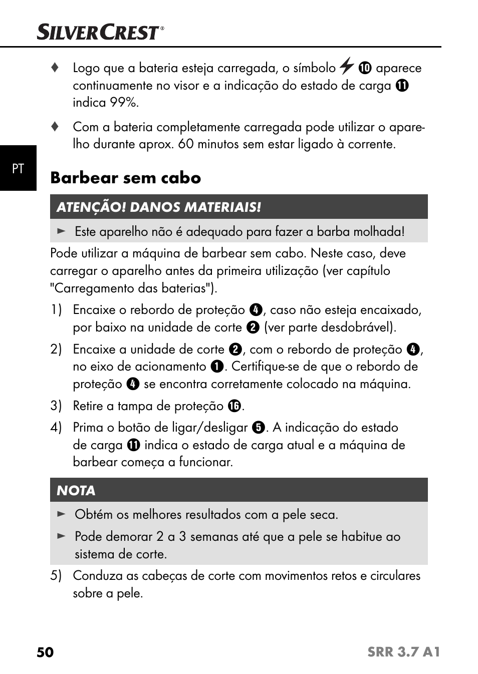 Barbear sem cabo | Silvercrest SRR 3.7 A1 User Manual | Page 54 / 105