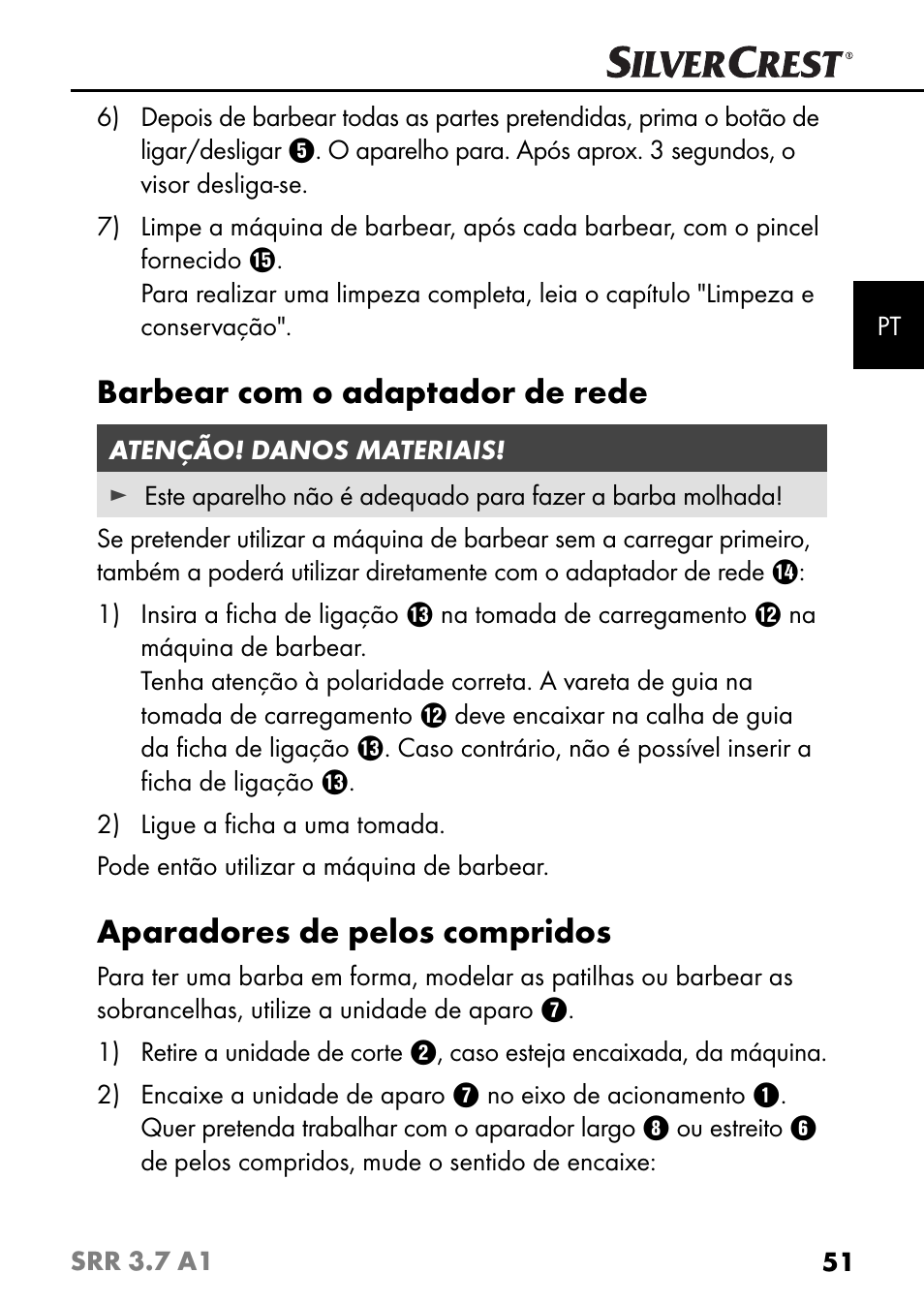 Barbear com o adaptador de rede, Aparadores de pelos compridos | Silvercrest SRR 3.7 A1 User Manual | Page 55 / 105