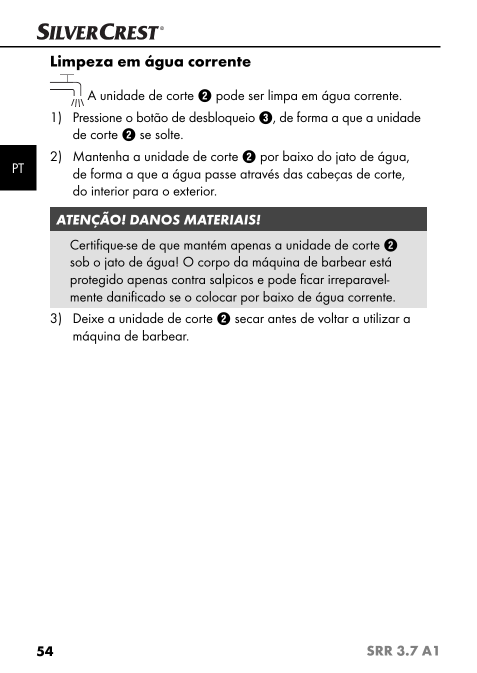 Limpeza em água corrente | Silvercrest SRR 3.7 A1 User Manual | Page 58 / 105