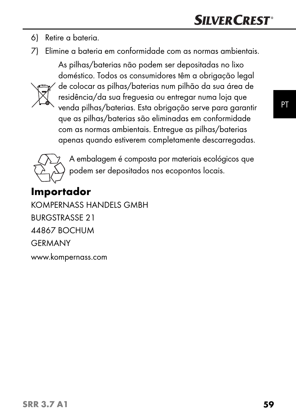 Importador | Silvercrest SRR 3.7 A1 User Manual | Page 63 / 105