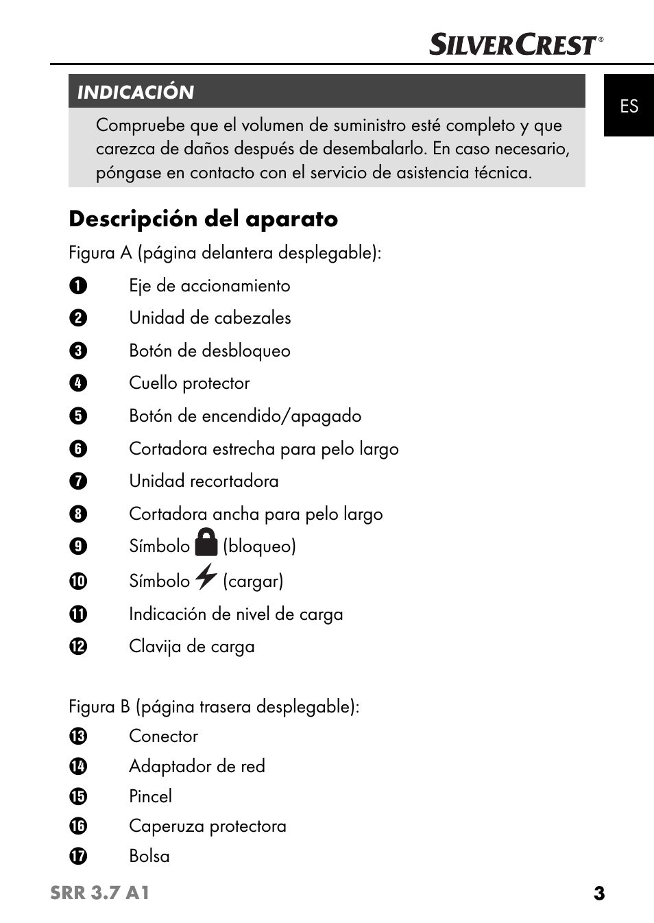 Descripción del aparato | Silvercrest SRR 3.7 A1 User Manual | Page 7 / 105