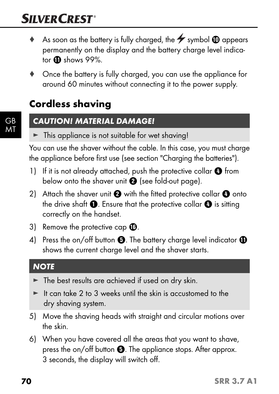 Cordless shaving | Silvercrest SRR 3.7 A1 User Manual | Page 74 / 105