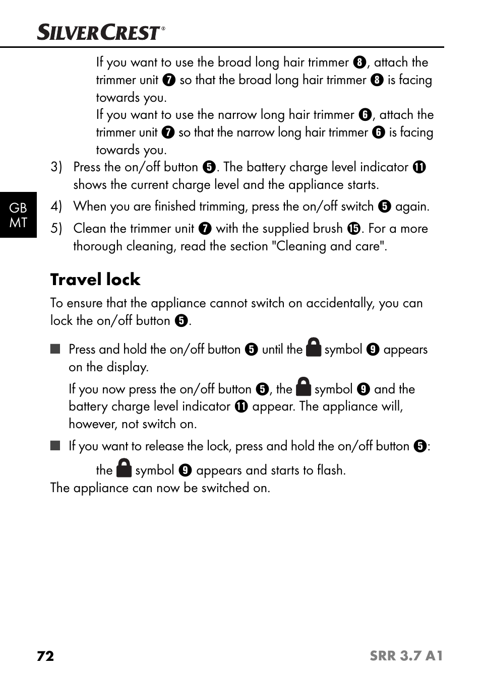Travel lock | Silvercrest SRR 3.7 A1 User Manual | Page 76 / 105