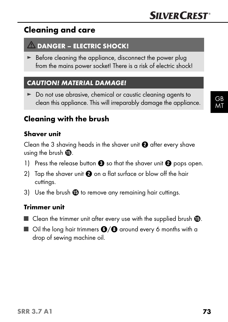 Cleaning and care | Silvercrest SRR 3.7 A1 User Manual | Page 77 / 105