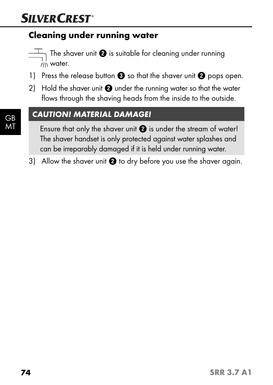Cleaning under running water | Silvercrest SRR 3.7 A1 User Manual | Page 78 / 105