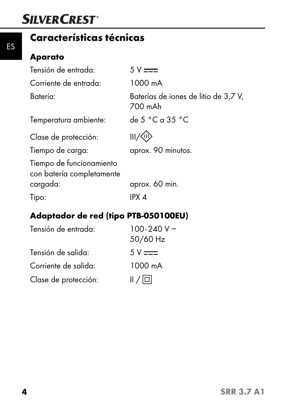 Características técnicas | Silvercrest SRR 3.7 A1 User Manual | Page 8 / 105