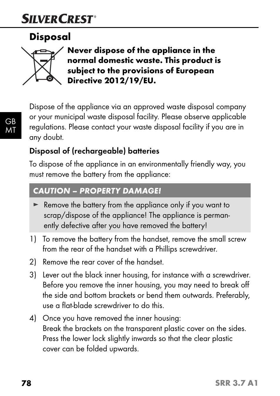 Disposal | Silvercrest SRR 3.7 A1 User Manual | Page 82 / 105