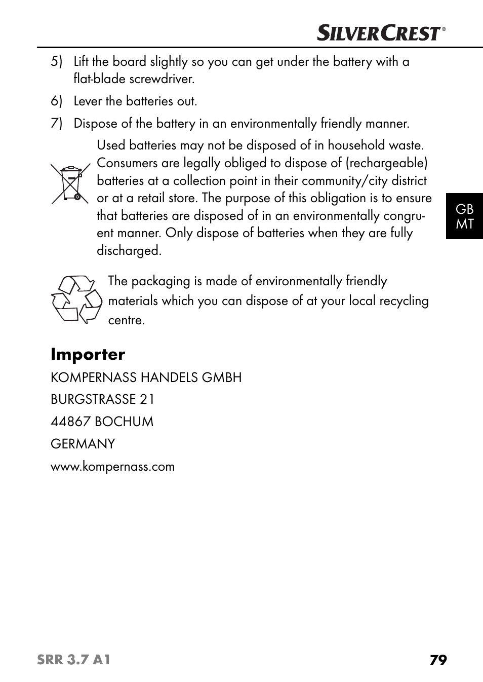 Importer | Silvercrest SRR 3.7 A1 User Manual | Page 83 / 105