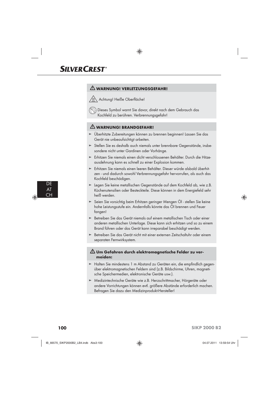 De at ch | Silvercrest SIKP 2000 B2 User Manual | Page 102 / 113