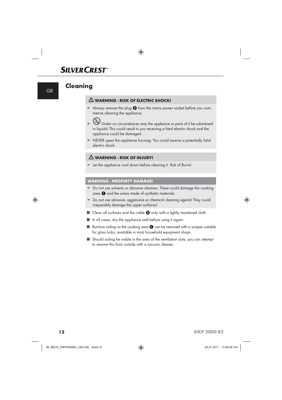 Cleaning | Silvercrest SIKP 2000 B2 User Manual | Page 14 / 113