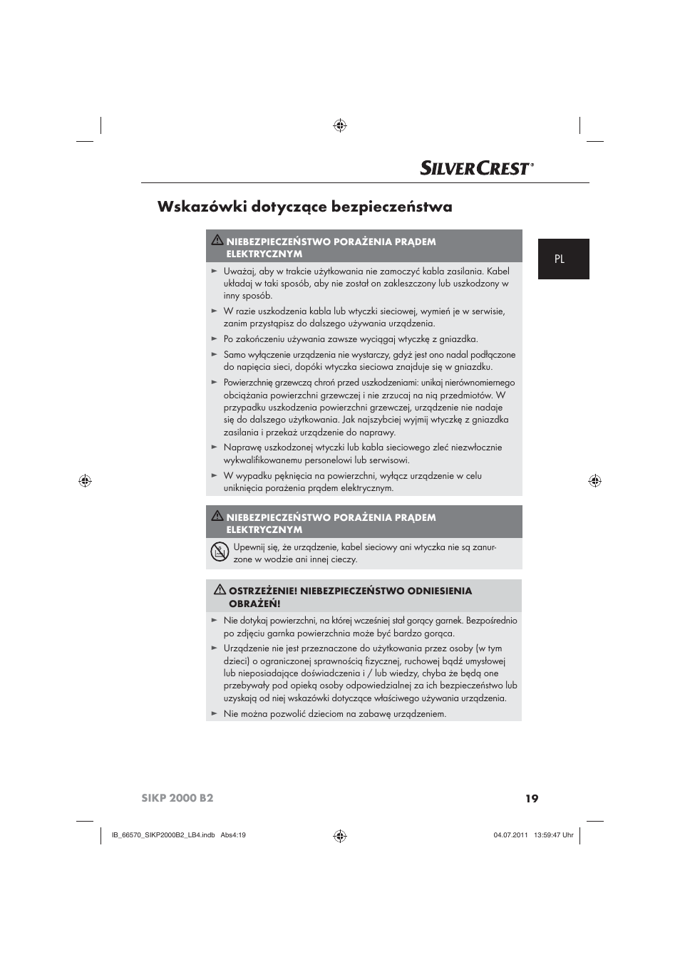 Wskazówki dotyczące bezpieczeństwa | Silvercrest SIKP 2000 B2 User Manual | Page 21 / 113