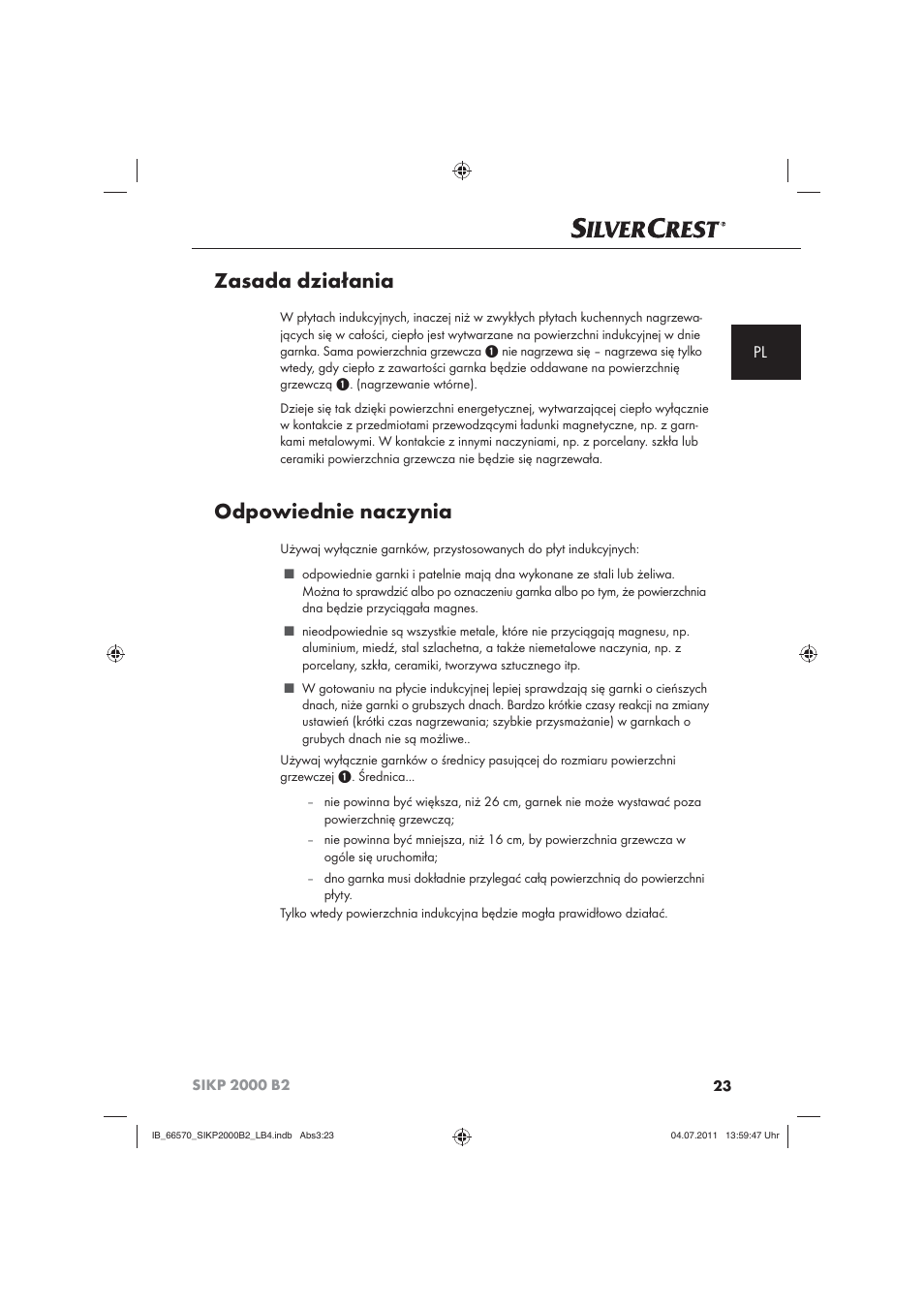 Zasada działania, Odpowiednie naczynia | Silvercrest SIKP 2000 B2 User Manual | Page 25 / 113