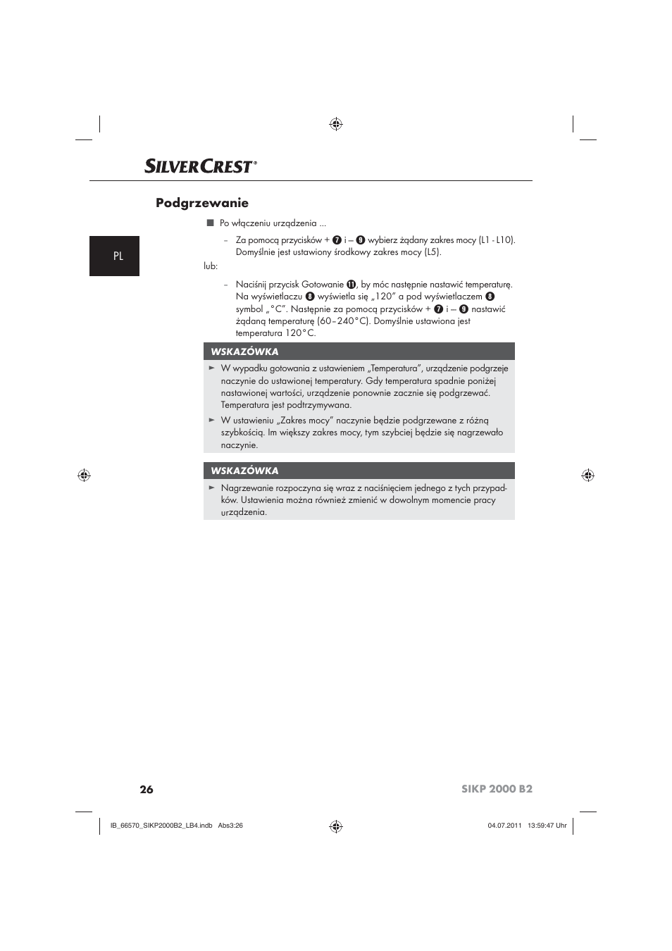 Podgrzewanie | Silvercrest SIKP 2000 B2 User Manual | Page 28 / 113