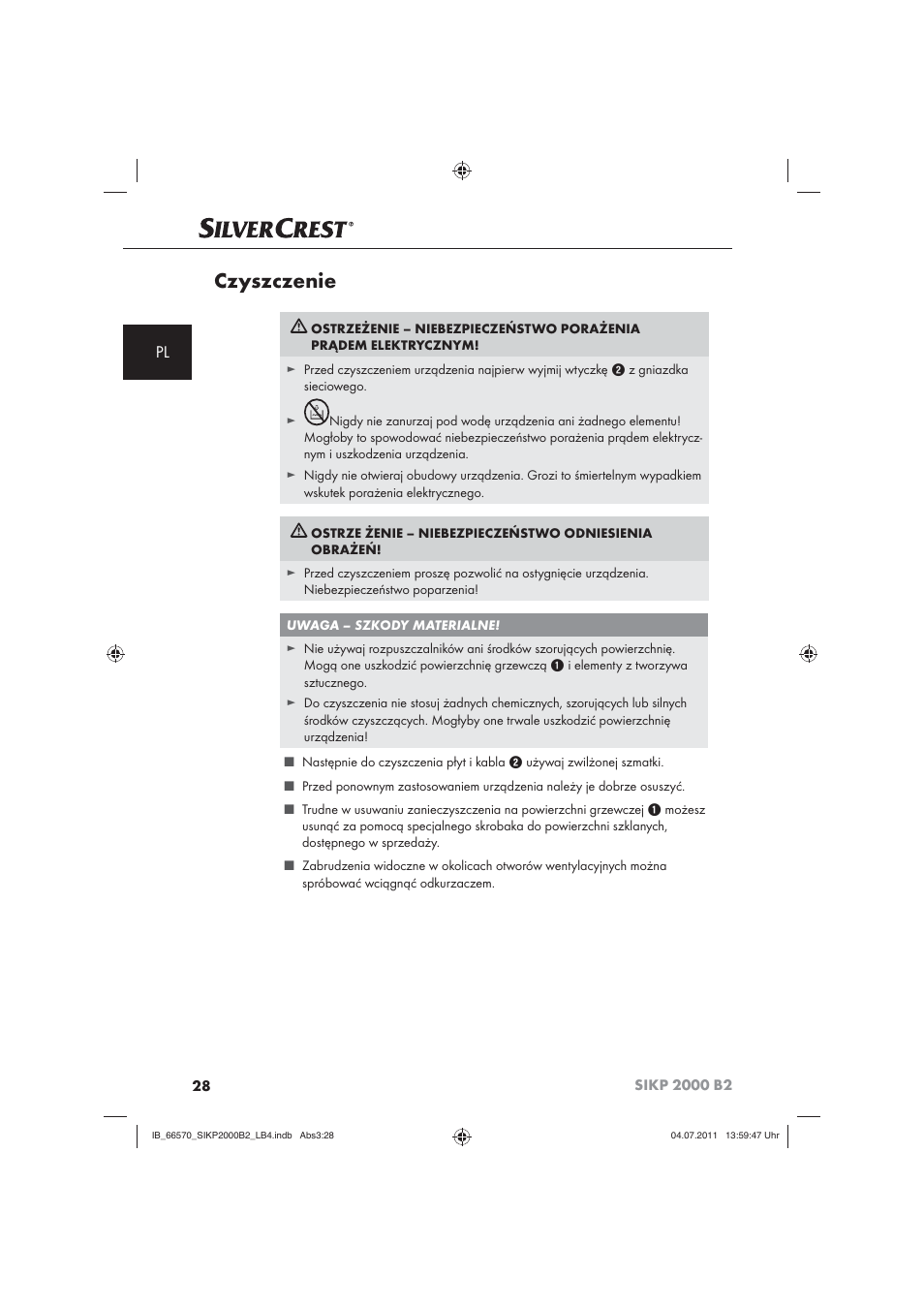 Czyszczenie | Silvercrest SIKP 2000 B2 User Manual | Page 30 / 113