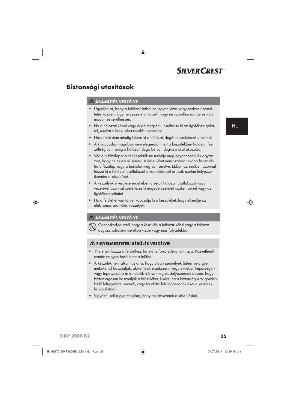 Biztonsági utasítások | Silvercrest SIKP 2000 B2 User Manual | Page 37 / 113