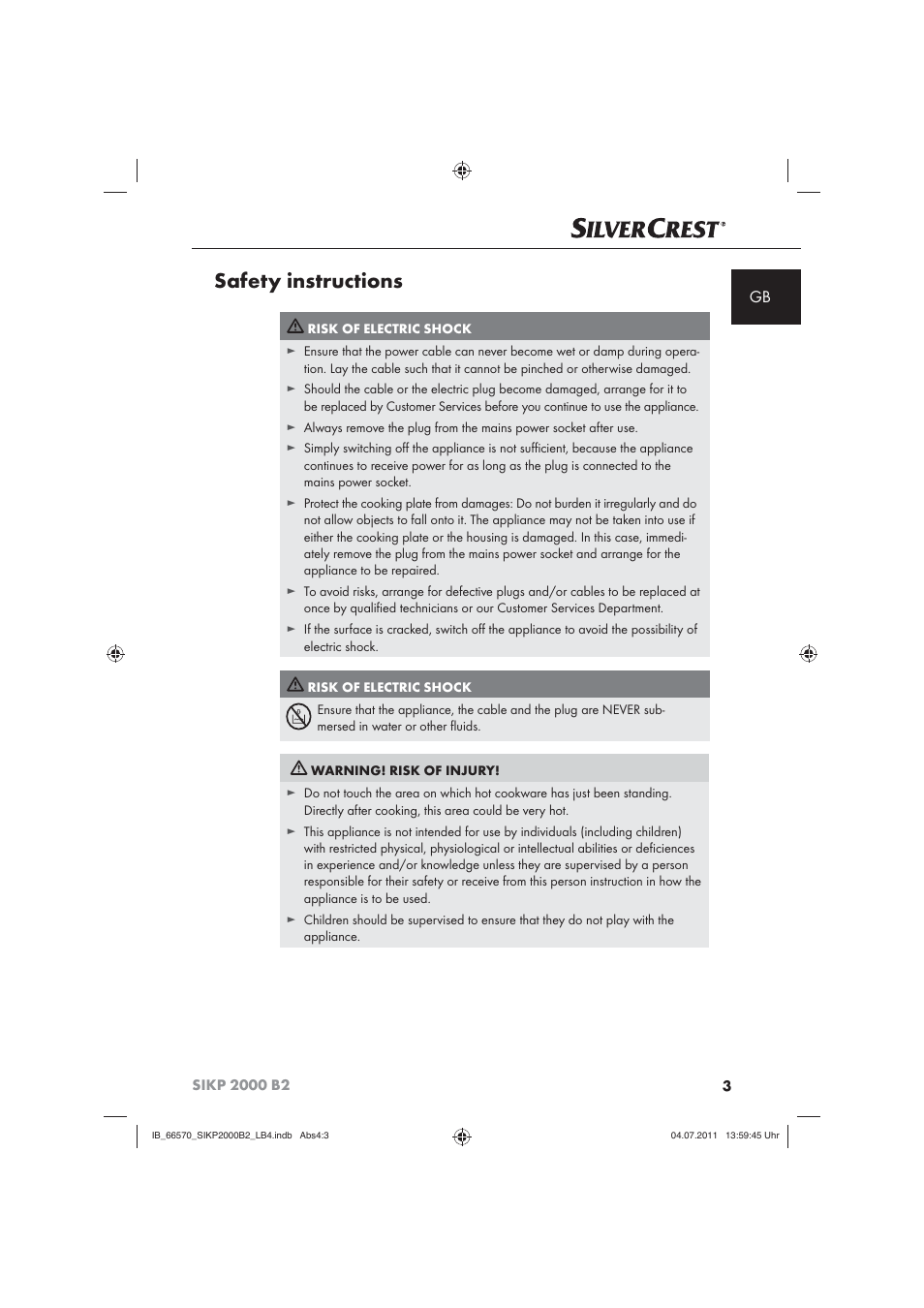 Safety instructions | Silvercrest SIKP 2000 B2 User Manual | Page 5 / 113