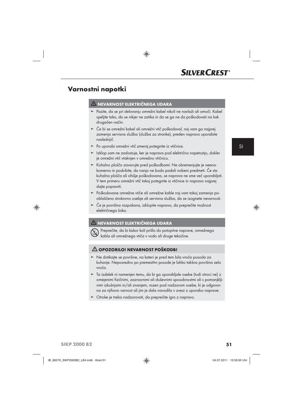 Varnostni napotki | Silvercrest SIKP 2000 B2 User Manual | Page 53 / 113