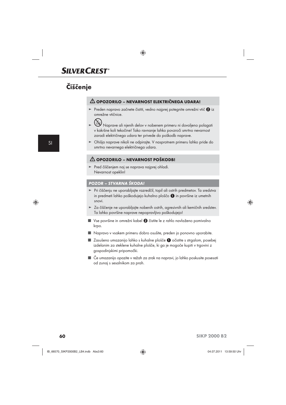 Čiščenje | Silvercrest SIKP 2000 B2 User Manual | Page 62 / 113