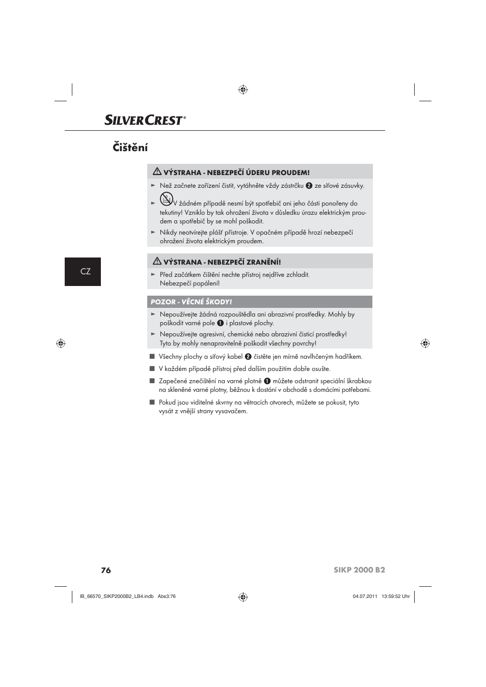 Čištění | Silvercrest SIKP 2000 B2 User Manual | Page 78 / 113