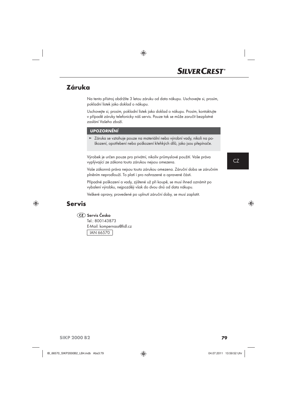 Záruka, Servis | Silvercrest SIKP 2000 B2 User Manual | Page 81 / 113