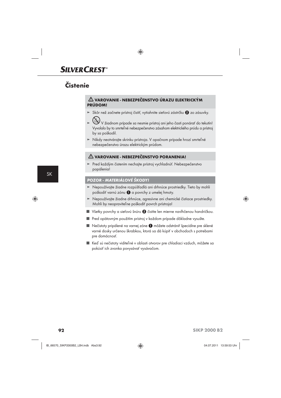 Čistenie | Silvercrest SIKP 2000 B2 User Manual | Page 94 / 113