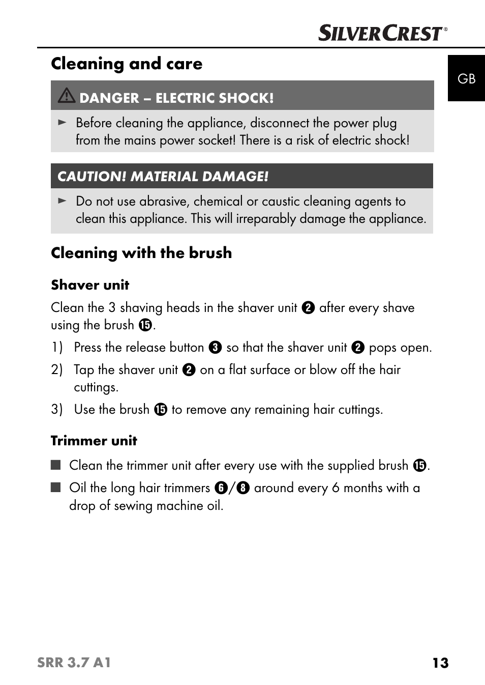 Cleaning and care | Silvercrest SRR 3.7 A1 User Manual | Page 17 / 125