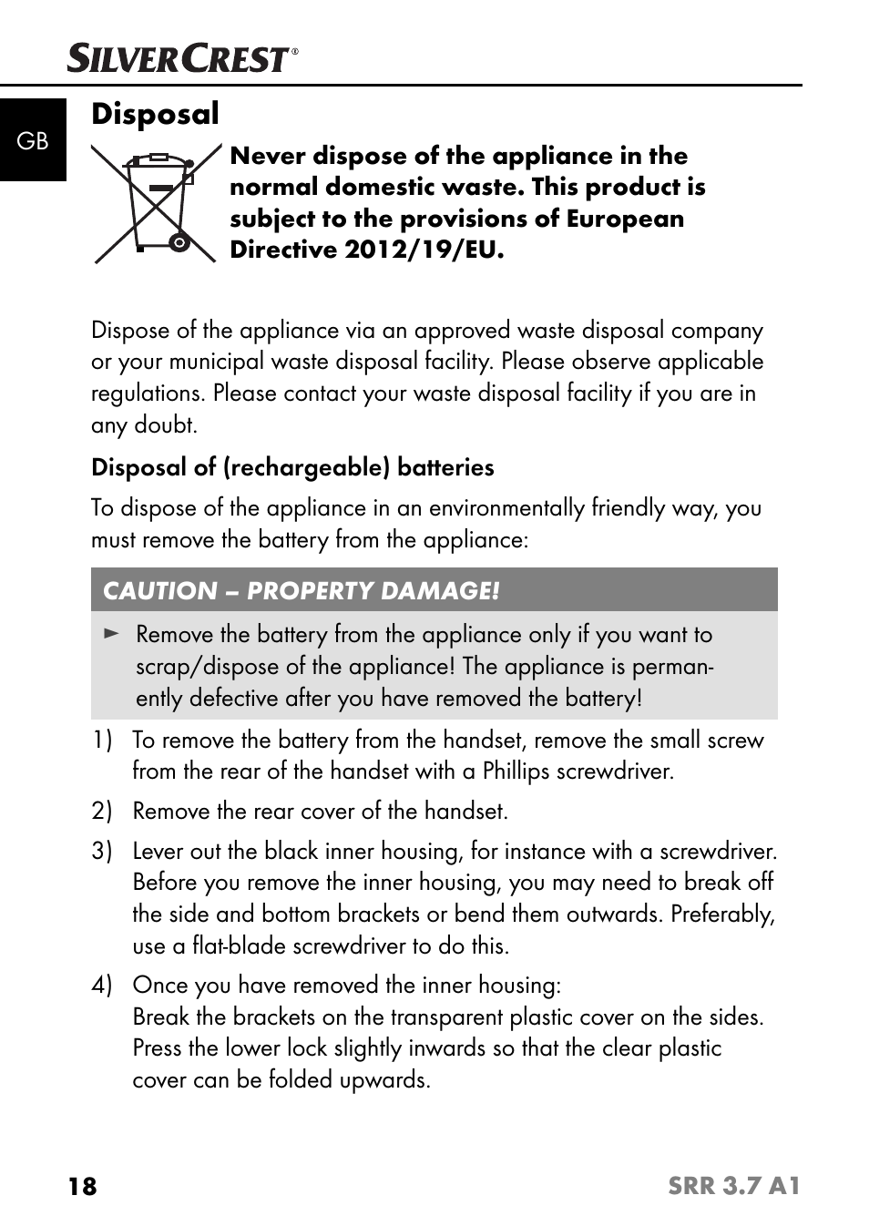 Disposal | Silvercrest SRR 3.7 A1 User Manual | Page 22 / 125
