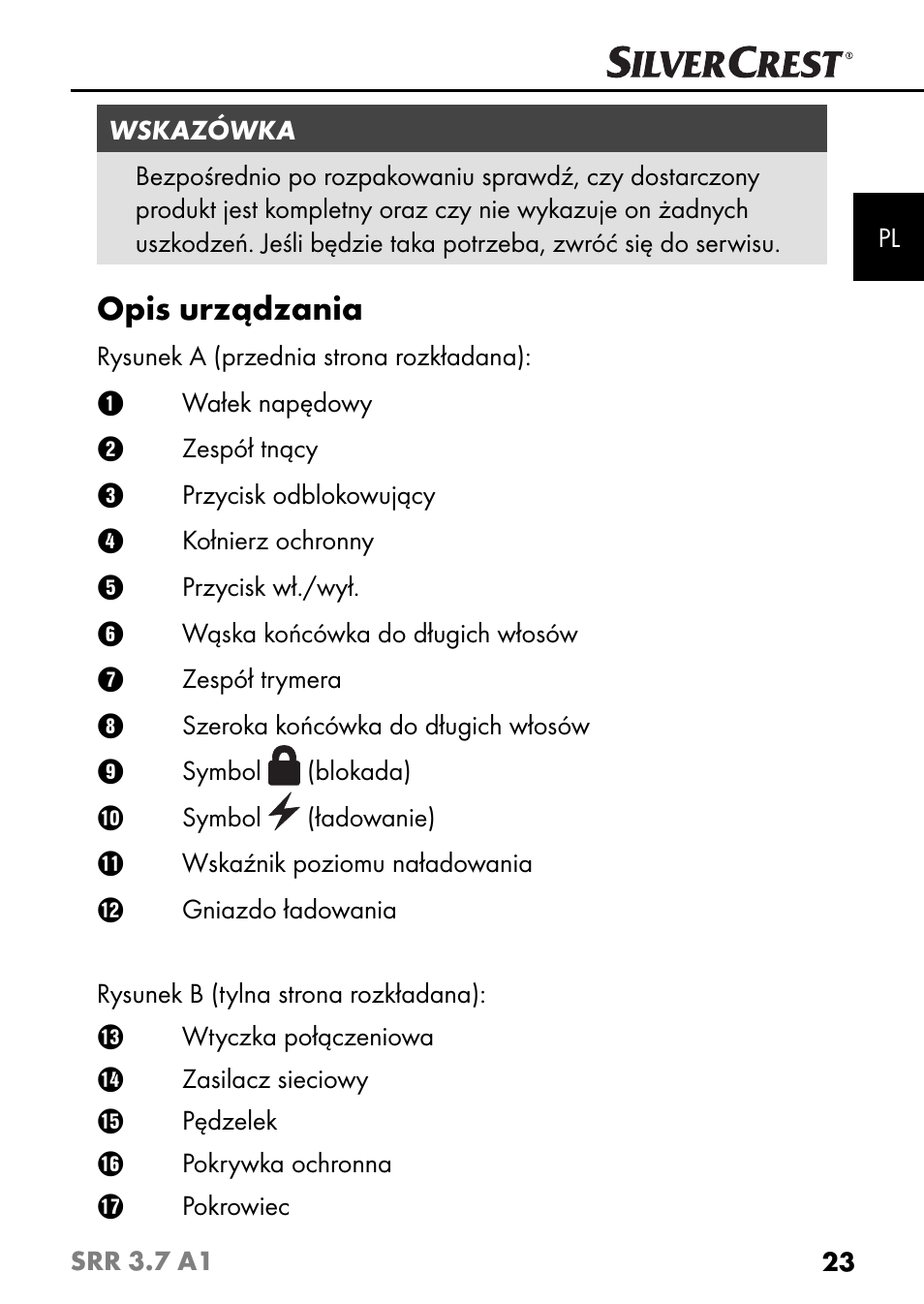 Opis urządzania | Silvercrest SRR 3.7 A1 User Manual | Page 27 / 125