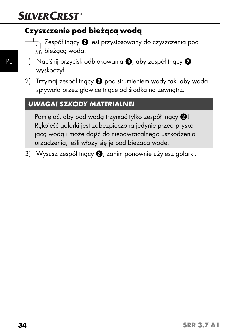 Czyszczenie pod bieżącą wodą | Silvercrest SRR 3.7 A1 User Manual | Page 38 / 125