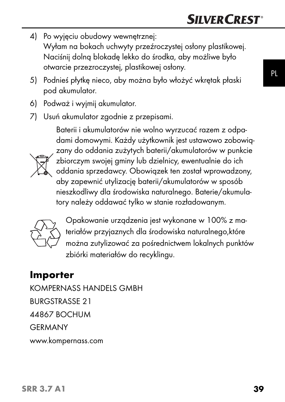 Importer | Silvercrest SRR 3.7 A1 User Manual | Page 43 / 125