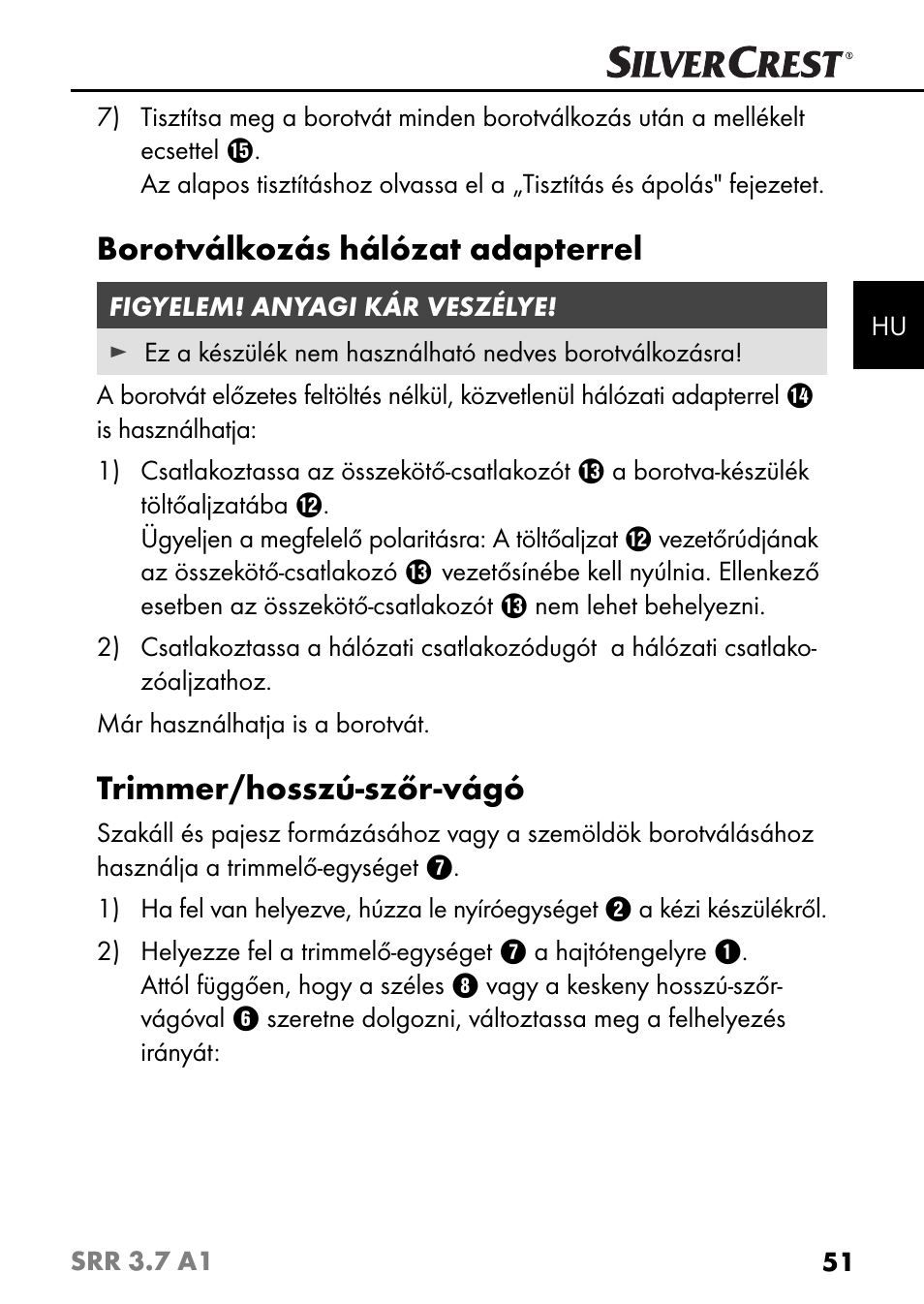 Borotválkozás hálózat adapterrel, Trimmer/hosszú-szőr-vágó | Silvercrest SRR 3.7 A1 User Manual | Page 55 / 125