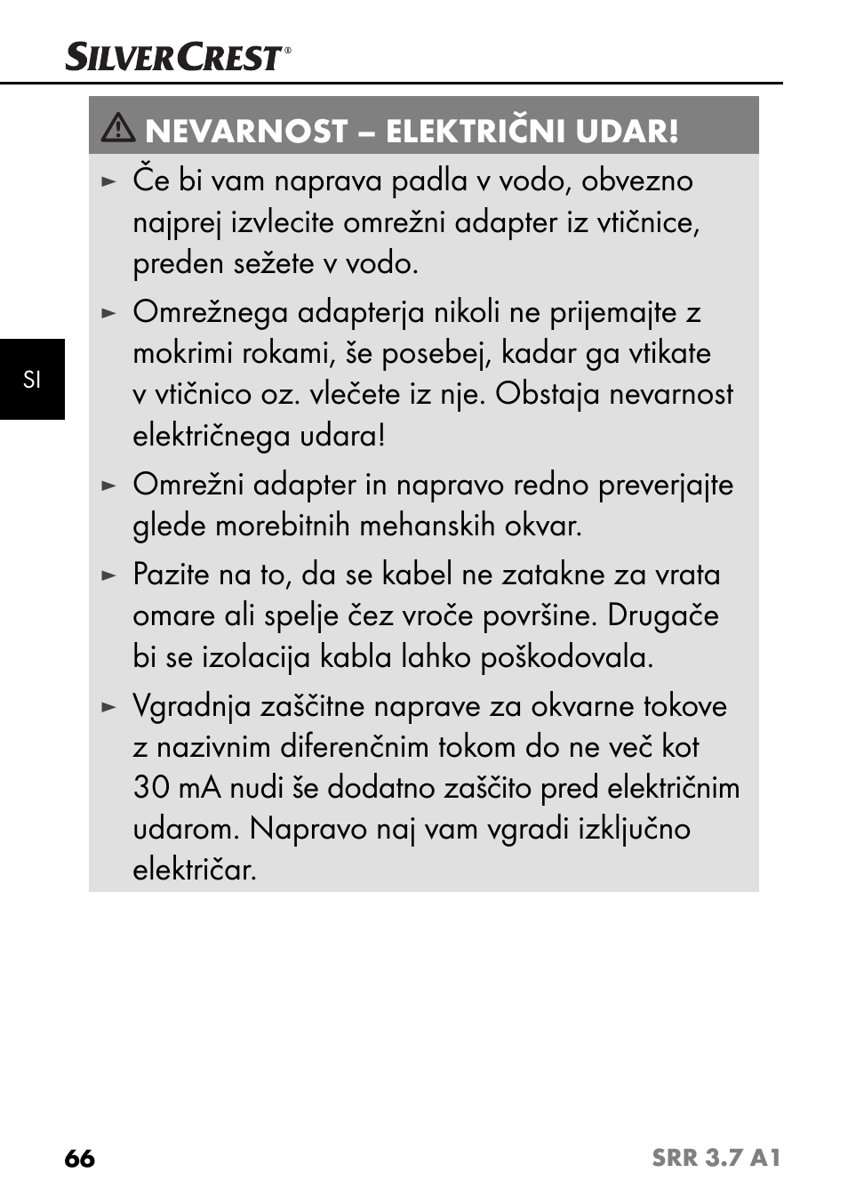 Nevarnost – električni udar | Silvercrest SRR 3.7 A1 User Manual | Page 70 / 125