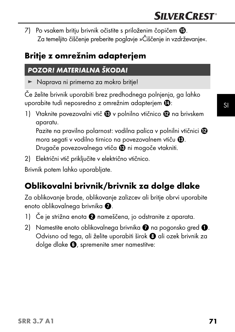Britje z omrežnim adapterjem, Oblikovalni brivnik/brivnik za dolge dlake | Silvercrest SRR 3.7 A1 User Manual | Page 75 / 125