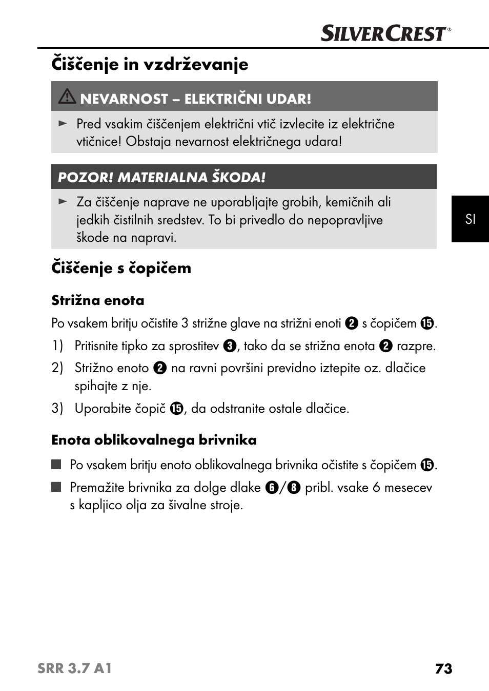 Čiščenje in vzdrževanje | Silvercrest SRR 3.7 A1 User Manual | Page 77 / 125