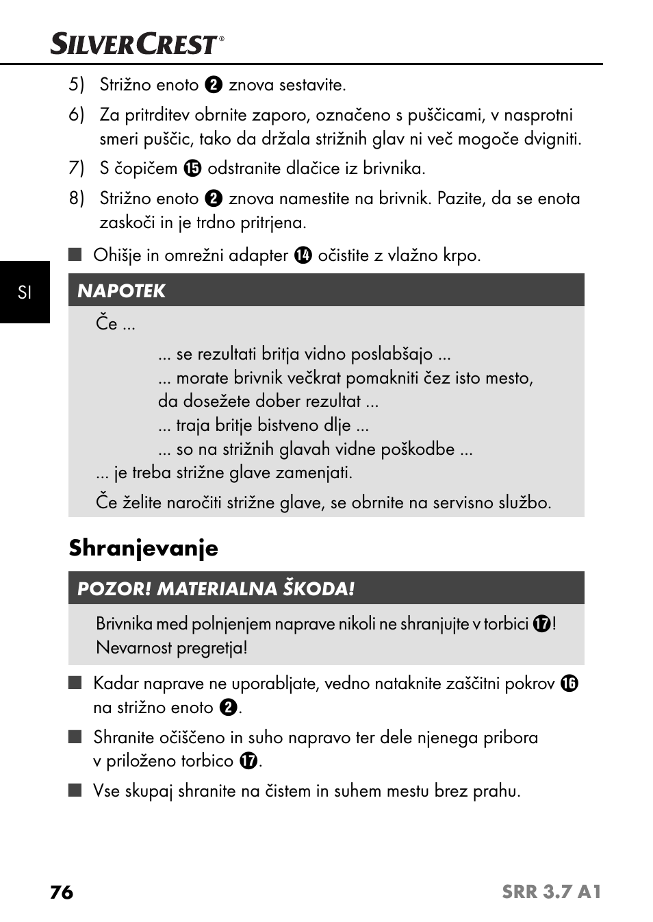Shranjevanje | Silvercrest SRR 3.7 A1 User Manual | Page 80 / 125