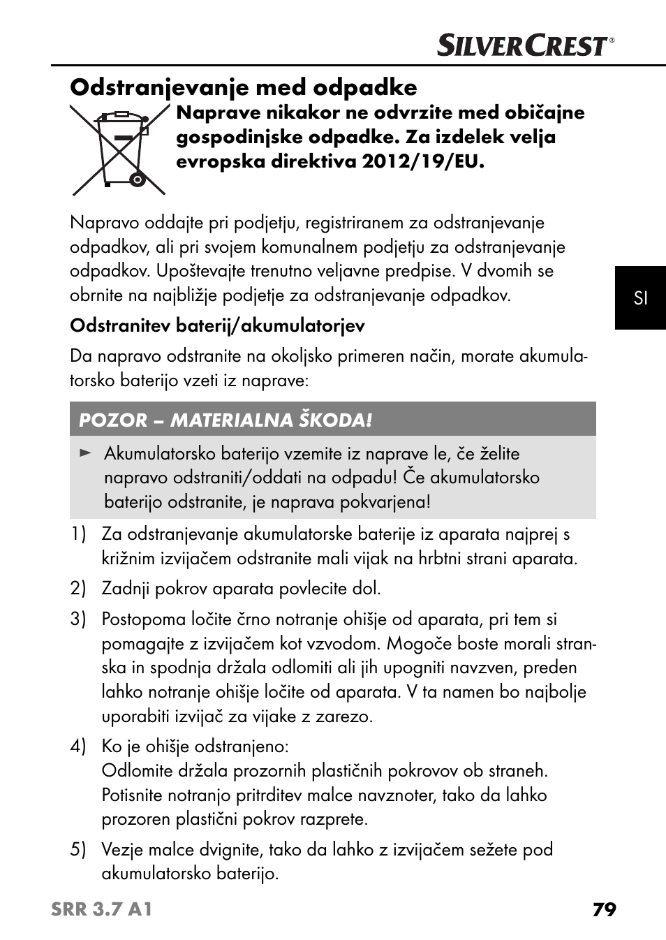 Odstranjevanje med odpadke | Silvercrest SRR 3.7 A1 User Manual | Page 83 / 125