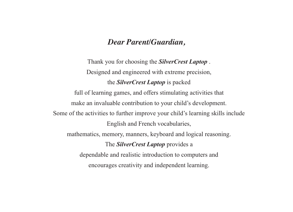 Dear parent/guardian | Silvercrest M574 User Manual | Page 2 / 33
