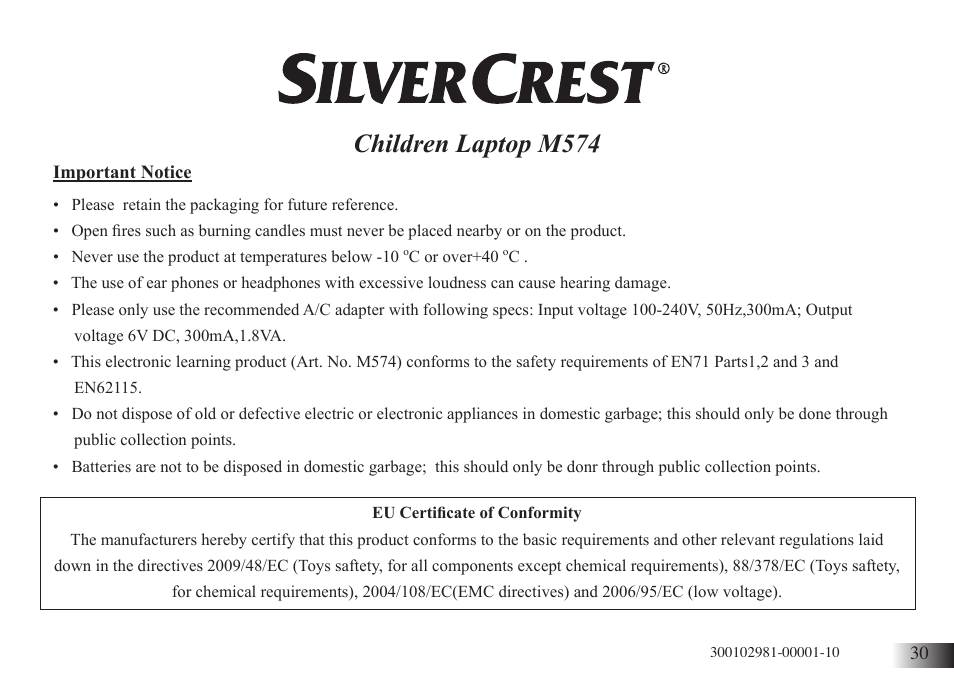 Children laptop m574 | Silvercrest M574 User Manual | Page 33 / 33