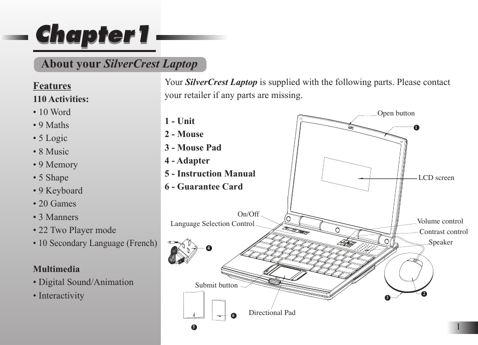 Chapter1, About your silvercrest laptop, Features | Silvercrest M574 User Manual | Page 4 / 33
