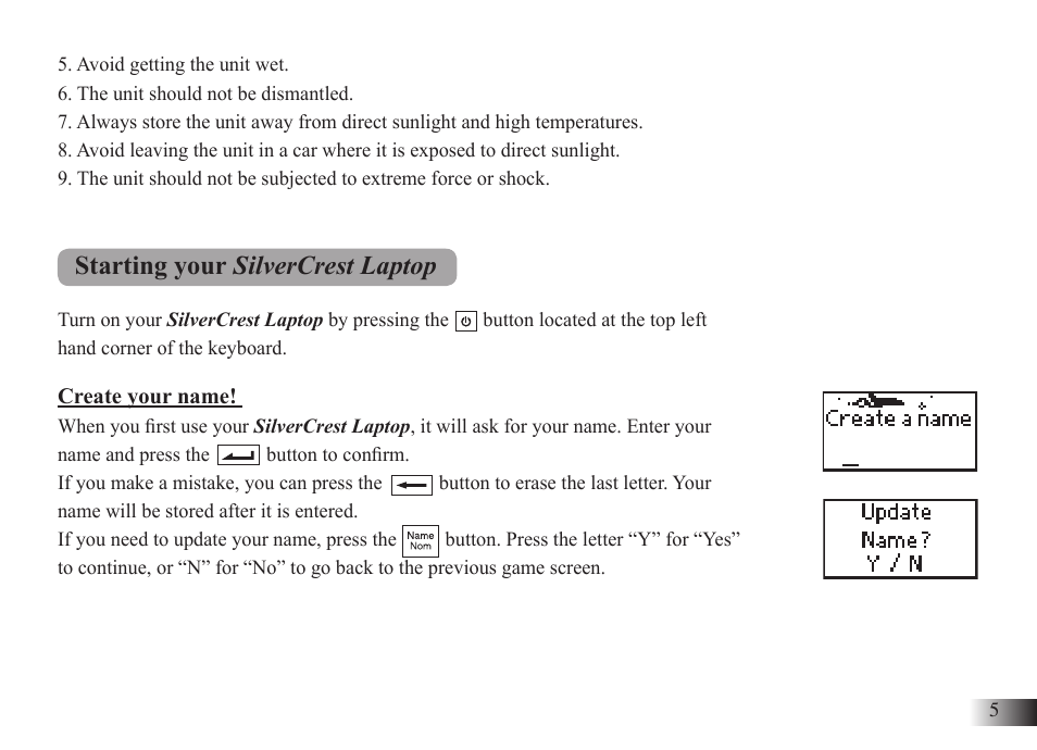 Starting your silvercrest laptop, Create your name | Silvercrest M574 User Manual | Page 8 / 33