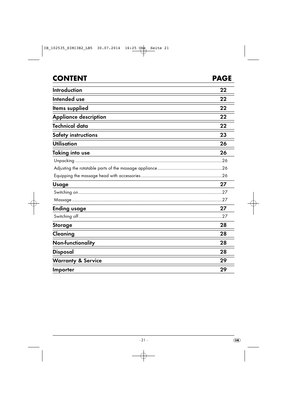 Content page | Silvercrest SIM 13 B2 User Manual | Page 24 / 43