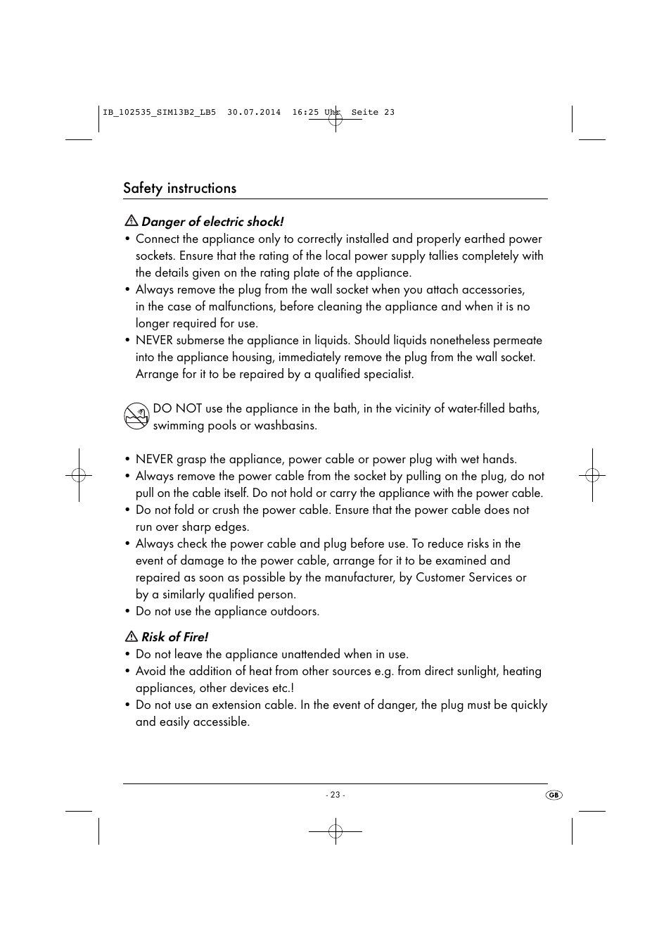 Safety instructions | Silvercrest SIM 13 B2 User Manual | Page 26 / 43