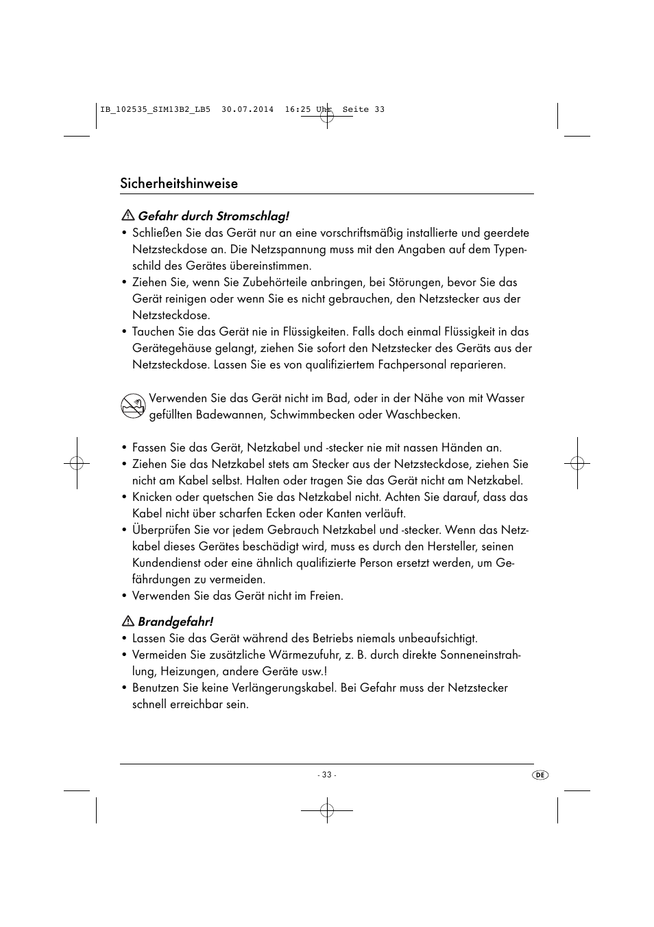 Sicherheitshinweise | Silvercrest SIM 13 B2 User Manual | Page 36 / 43