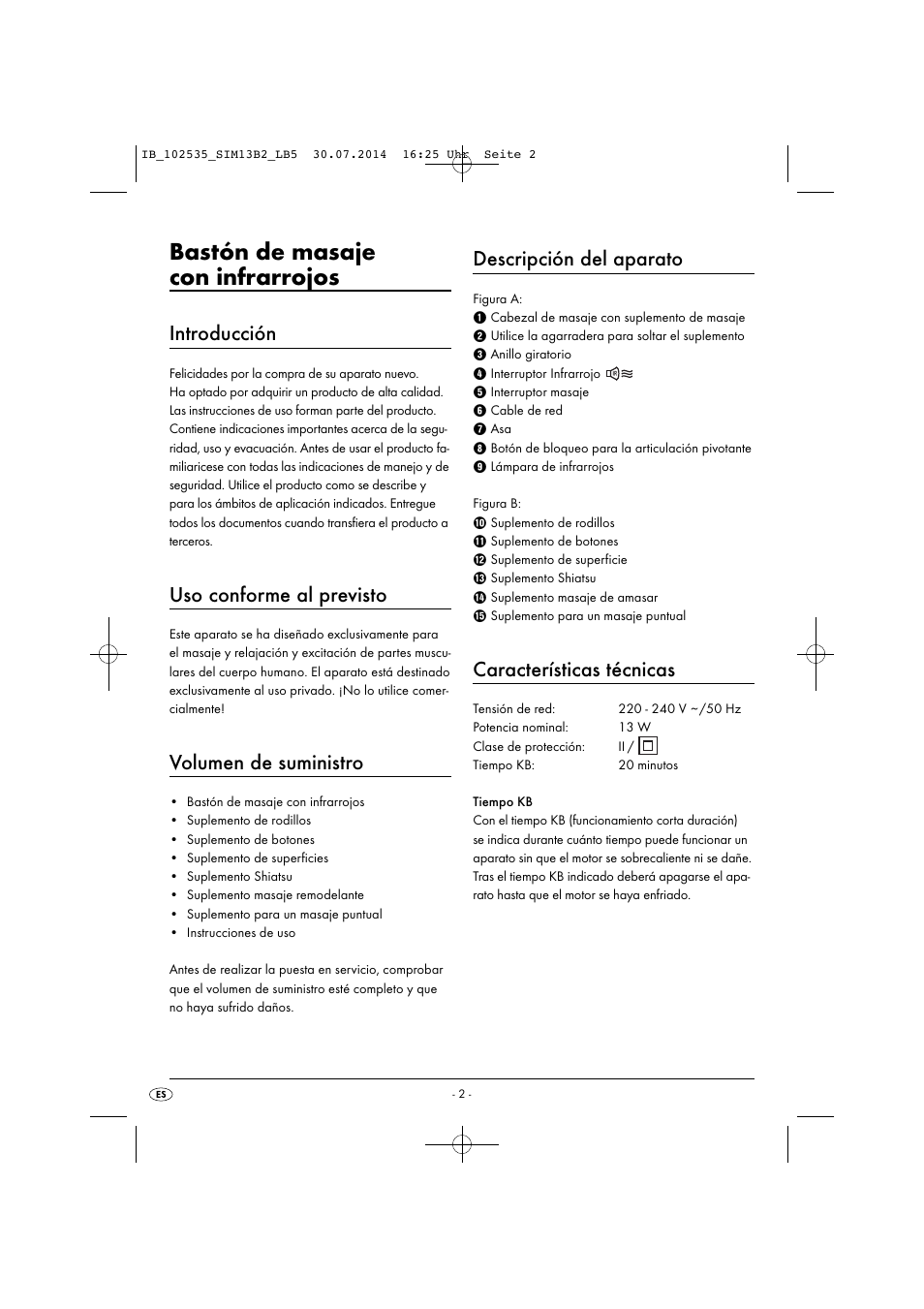 Bastón de masaje con infrarrojos, Introducción, Uso conforme al previsto | Volumen de suministro, Descripción del aparato, Características técnicas | Silvercrest SIM 13 B2 User Manual | Page 5 / 43